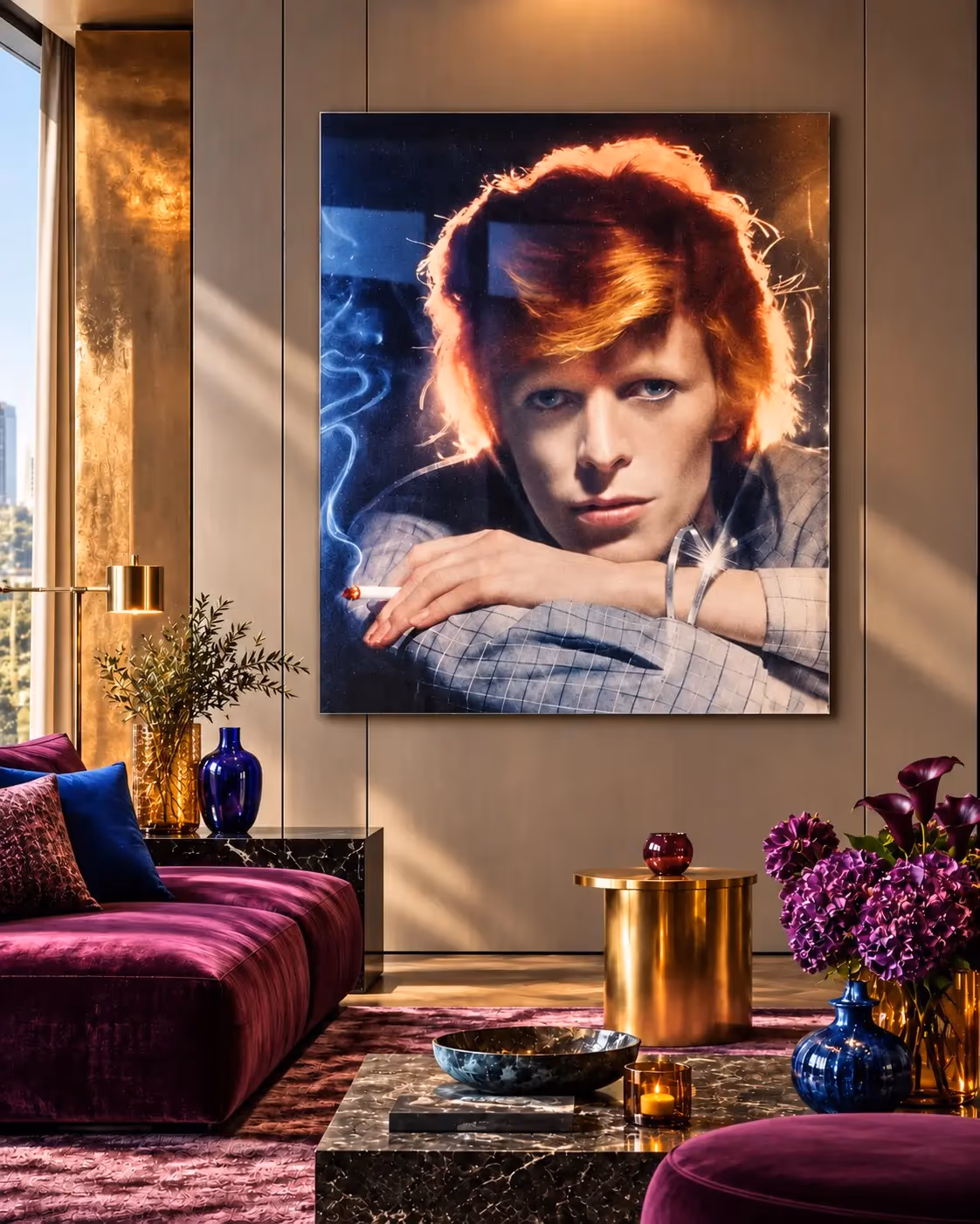 David Bowie acrylic art installed in an art-led apartment