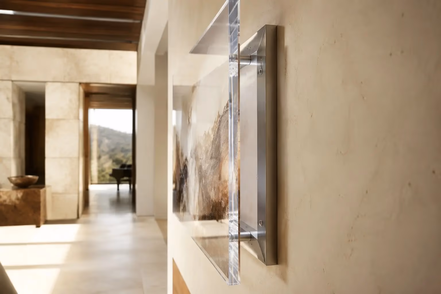 Side view of an acrylic artwork mounted on a concealed aluminium sub-frame