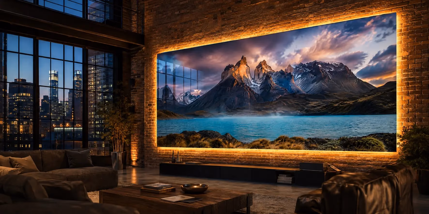 Large backlit Patagonia acrylic print installed in a New York loft